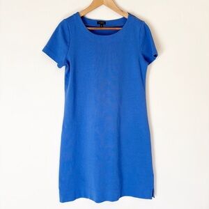 Talbots Blue Short Sleeve Shirt Dress Zip Shoulder Notch Hem Size medium